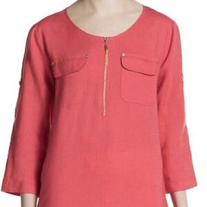 Linen Top Tunic Size Large Ellen Tracy Roll Tab NWOT